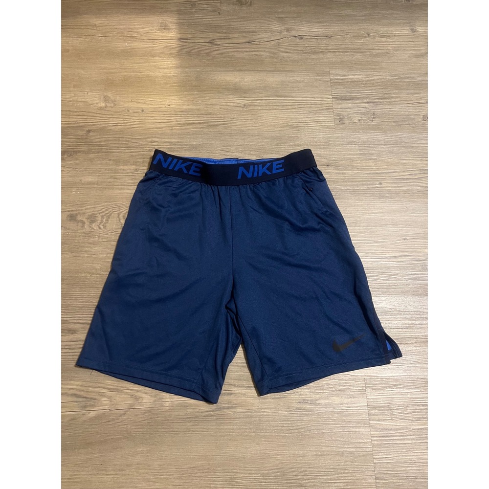 Nike Men's Dri-Fit Veneer Shorts Elastic Waist Large Logo Blue Black Size Small